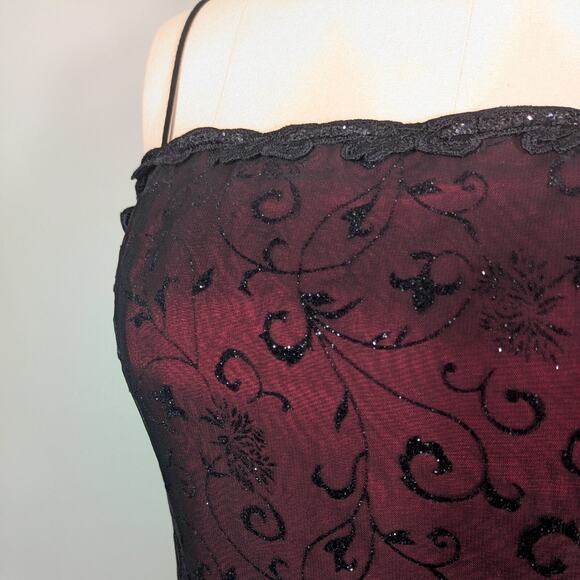 Vintage Betsy Adam Prom Dress Maxi Gown 14 Red Black Goth Y2K Whimsigoth 90s - Picture 5 of 14
